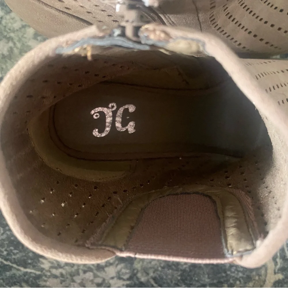 Women's tan open mesh ankle booties with block heel size 8.5 autumn fall neutral - Picture 7 of 8